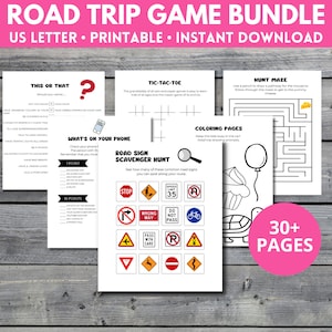 Road Trip Game Bundle Printables, Games for Kids, Tic Tac Toe, Summer Road Trip Activity, Kid Travel Games, Travel Activity Pack for Kids