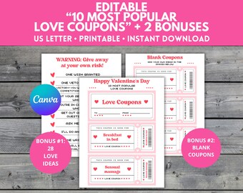 Editable Love Coupon Booklet, Personalize Love Coupon Template, Anniversary Coupon, DIY Valentine's Day, Birthday Coupon, Love Coupon PDF