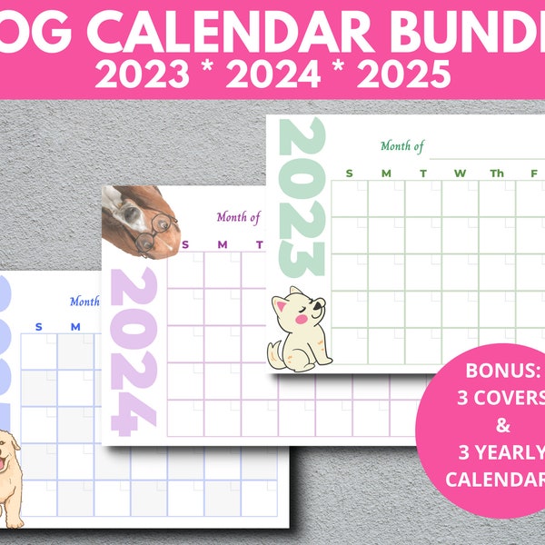 Dog Calendar Bundle 2024 2025, Printable Blank Monthly Calendars 2024 2025, Dog Lover Gift, Goal Worksheet, PowerSheets