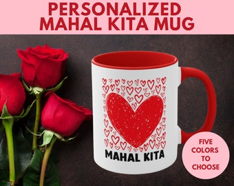 Personalized Mahal Kita with Tiny Red Hearts Mug, Filipino I Love You Mug, Pinoy Mug, Filipino Gifts, Tagalog Mug, Philippines Gift