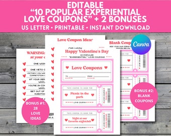 Editable Love Coupon Booklet, Personalize Love Coupon Template,Anniversary Coupon, Birthday Coupon Book, Yes-Day Coupon, Love Coupon PDF