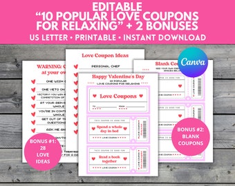 Editable Love Coupon Booklet, Personalize Anniversary Coupon, Love Coupon Printable, Customize Love Coupon Template, Birthday Coupon Book