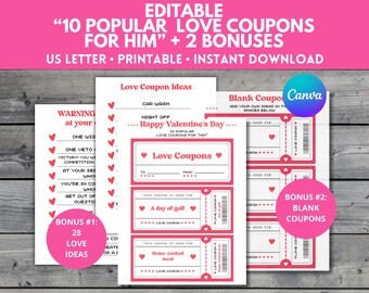 Editable Love Coupon Booklet for Husband, Personalize Anniversary Coupon, Love Coupon Printable, Love Coupon Template, Gift For Boyfriend