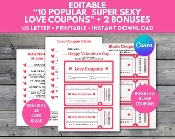 Editable Love Coupon Booklet for Him, Personalize Anniversary Coupon, Love Coupon Printable, Customize Love Coupon Template, Birthday Coupon