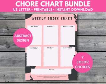 Chore Chart for Kids Bundle, Family Chore Chart Printable, Cleaning Checklist, Cleaning Schedule, Weekly Chore Chart Abstract Style