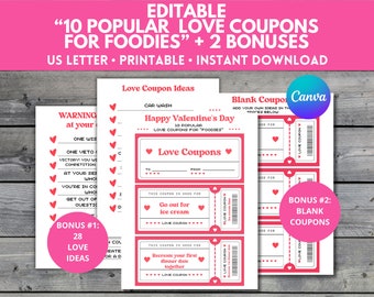 Editable Love Coupon Booklet for Foodies, Personalize Love Coupon Template, Love Coupon Printable, Birthday Coupon Book, Anniversary Coupon