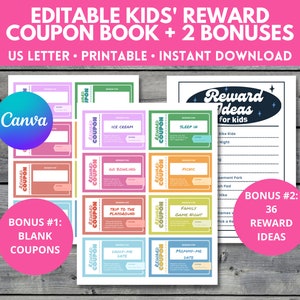 Editable Kids Reward Coupon Booklet, Printable Coupon Book for Kids, Personalized Reward Coupon Template, Birthday Coupon for Children