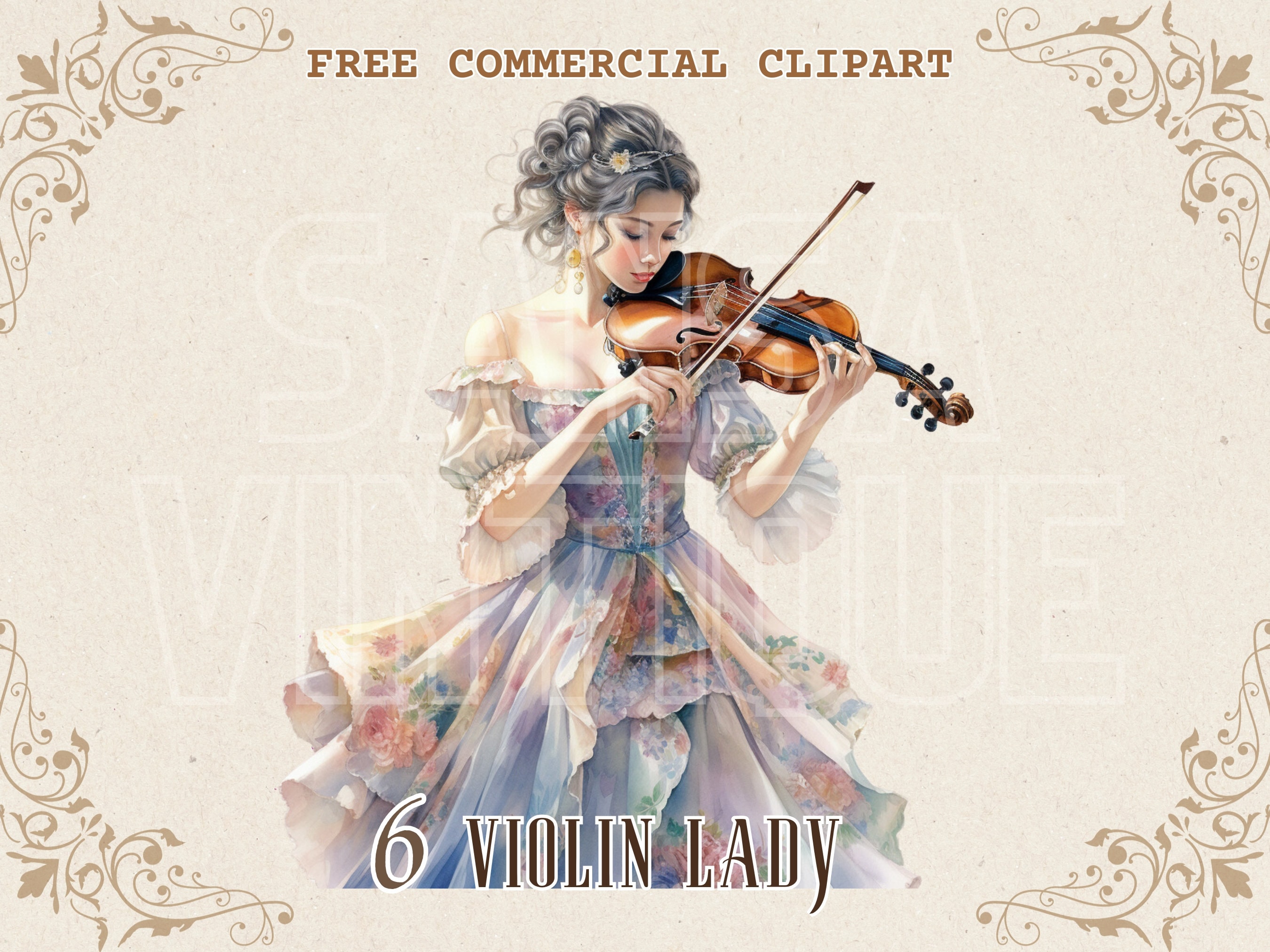 Vintage Lady Playing Violin Watercolor Clipart, Retro Playing Music ...