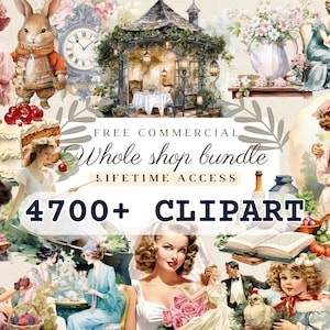 Vintage ganzer Laden Aquarell Clipart Bündel, Retro gesamter Laden kostenloses kommerzielles PNG-Set, lebenslange Illustration, ultimatives Bundle-Pack