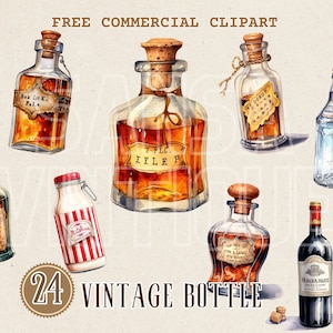 Vintage drankfles aquarel clipart, Retro melkfles gratis commerciële PNG, wijnfles, frisdrankfles, drankcontainer afbeelding