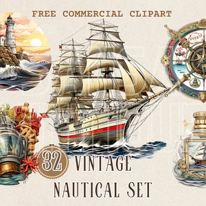 Ensemble de cliparts aquarelle nautique, PNG maritime commercial gratuit, bouteille de bateau, phare, roue de bateau, casque de plongée, graphique de journal de voyage