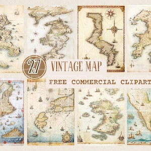 Clipart de aquarela de mapa fictício vintage, comercial gratuito de mapa mundial imaginário nostálgico, cartografia fictícia, mapa de reino, arte de mapa de aventura