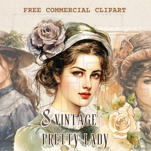 Victorian lady portrait watercolor PNG clipart, classic beauty portrait free commercial, timeless pretty woman illustration for scrapbooking