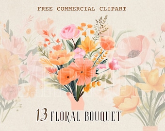 Floral bouquet watercolor clipart, flower arrangement free commercial PNG, Romantic floral Graphic, hand holding bouquet illustration
