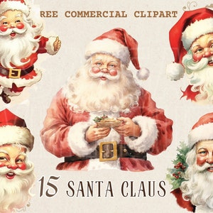 Weihnachtsmann Aquarell Clipart, Vintage Weihnachtsmann kostenlose kommerzielle PNG-Set, St. Nick Illustration, Yuletide Charakter Kunstwerk