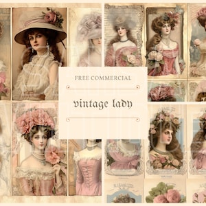Vintage lady collage sheet, Retro woman clipart free commercial set, Victorian Beauty Montage illustration for ephemera collection, journal