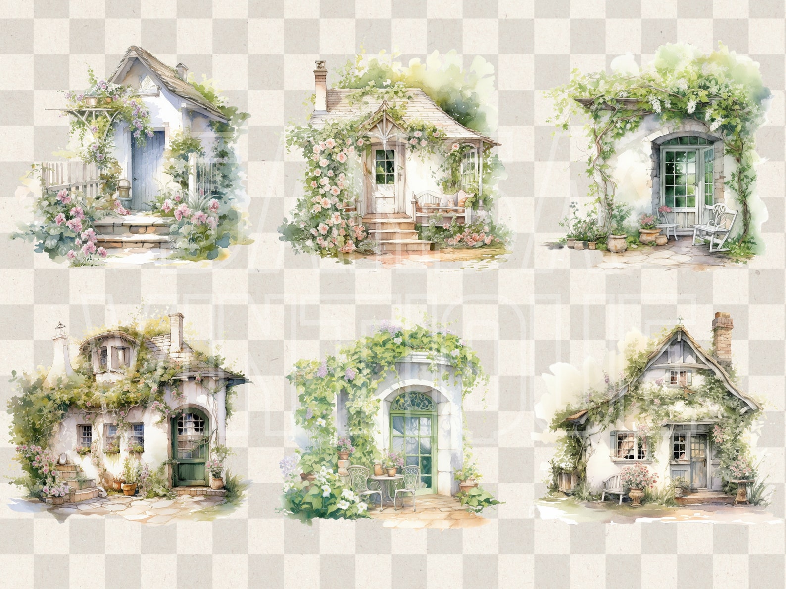 Vintage Rustic House Watercolor Clipart, Shabby Cottage Free Commercial ...
