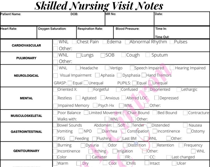 Skilled Nursing Visit Note Template - Etsy