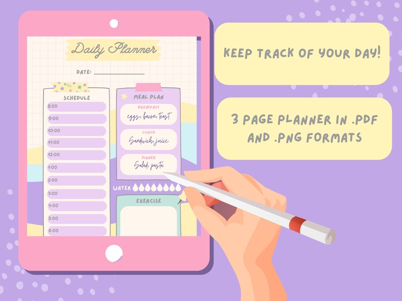 Cute Waves Daily Planner Printable – Hourly Schedule (PDF & PNG) - Etsy