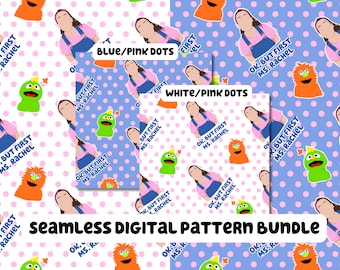Ms. Rachel Seamless Pattern Bundle: White & Blue Dots (Digital File)