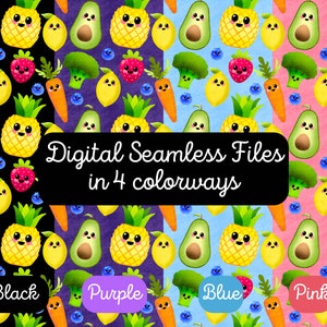 Seamless Pattern Dancing Fruit Digital File for use on Fabric, Kids Clothing, Wallpaper, Stationery & Home Decor