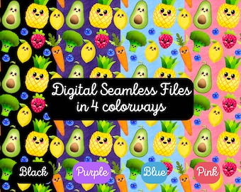 Dancing Fruit Seamless Patterns: Kids Fabric, Wallpaper (Digital File Downloads)