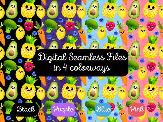 Dancing Fruit Seamless Patterns: Kids Fabric, Wallpaper (Digital File Downloads)