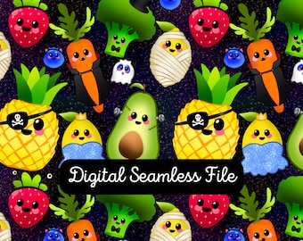 Halloween Dancing Fruit Seamless Pattern: Kids Fabric, Wallpaper (Digital File)