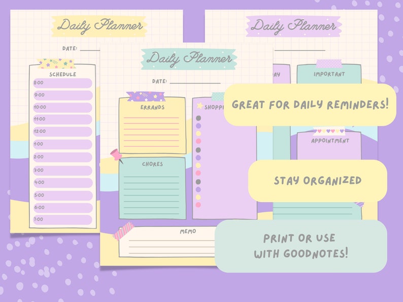Cute Waves Daily Planner Printable – Hourly Schedule (PDF & PNG) - Etsy