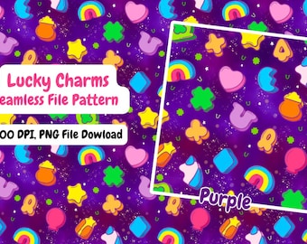 Lucky Charms Purple Seamless Pattern: St. Patrick's Day PNG (Digital File)
