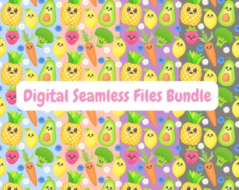 Cute Fruit Seamless Files Bundle, Kids Fabric (Digital File)