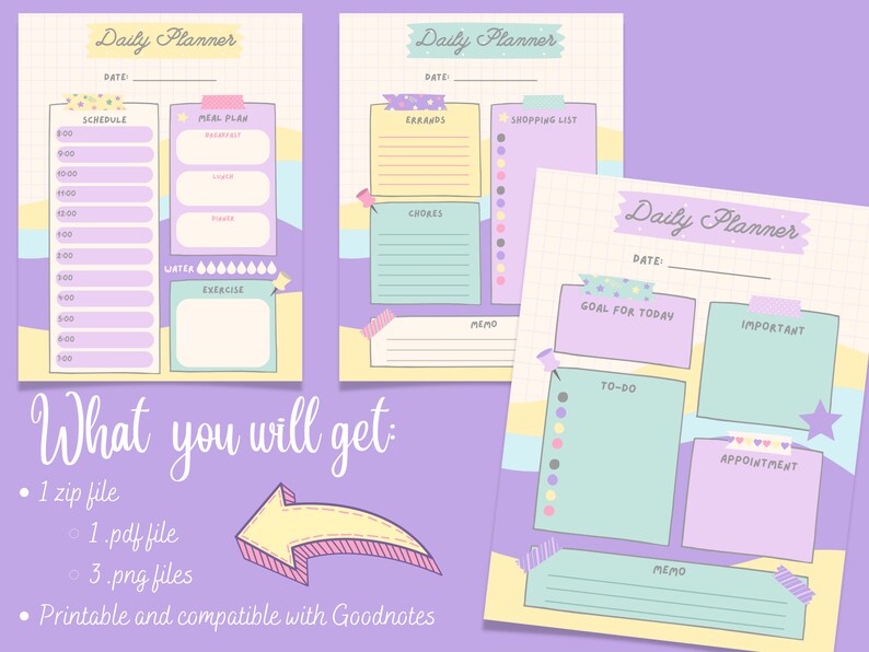 Cute Waves Daily Planner Printable – Hourly Schedule (PDF & PNG) - Etsy