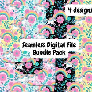 Rainbow Unicorn Seamless Pattern Bundle: 4 Digital Files (12x12 Inches)