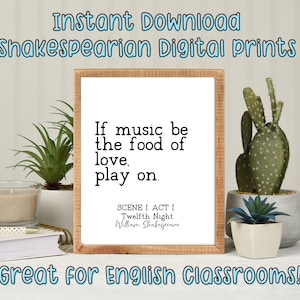 Shakespearian Quote Printable / English Classroom Wall Art / Theatre Drama Classroom Poster / William Shakespeare Quotes