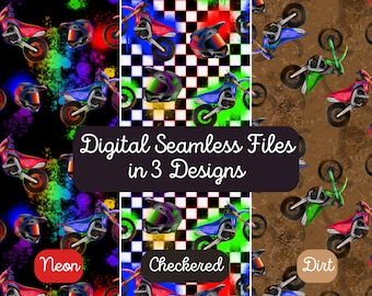 Dirt Bike Seamless Pattern Bundle: Neon, Kariert, Dirt (Digitale Dateien)