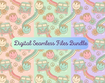 Bundel naadloze patronen met Groovy smileygezicht (digitale download)