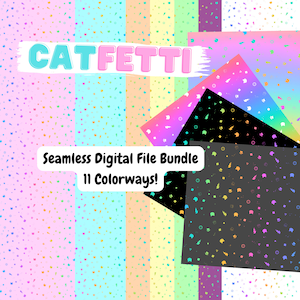 Catfetti regnbågssömlösa mönster: 11 digitala tygfiler (12x12 tum)