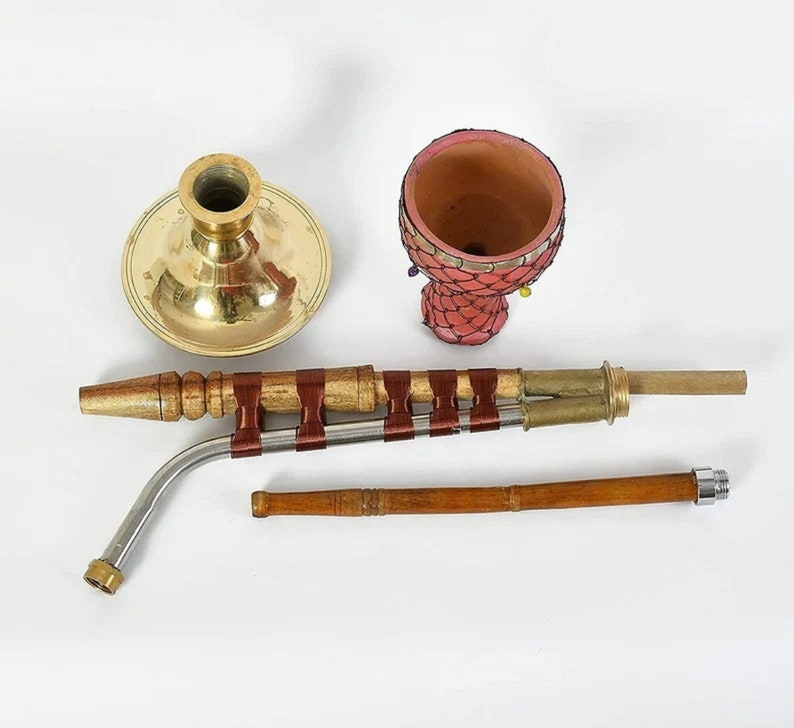 Handmade Brass Gold Ross Desi Brass Haryanvi Hookah Pital With Stand