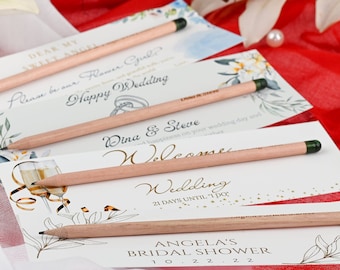 Custom Seed Pencil Wedding Favors, Elegant Wedding Favors, Florals Bridal Favor, Wooden Pens with Engraving Seeds, Personalized Gift