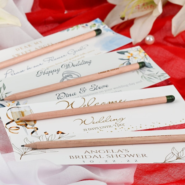 Custom Seed Pencil Wedding Favors, Elegant Wedding Favors, Florals Bridal Favor, Wooden Pens with Engraving Seeds, Personalized Gift