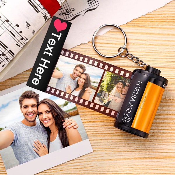 Personalized Photo Film Roll Keychain Custom Picture Keychain with Photo Reel Album Customized Anniversary Christmas Gifts for Him Her