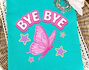 Adiós Mariposa PNG, Último día de clases PNG, Linda camiseta de estudiante con mariposa, PNG preppy, PNG femenino y moderno, PNG de verano para todos los días