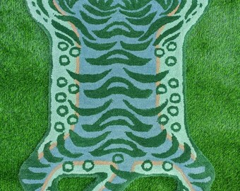 Green Tibetan Tiger rug 3x5 for Home décor And Gifting for Bedroom for kids and Pets And for festival and Gifting