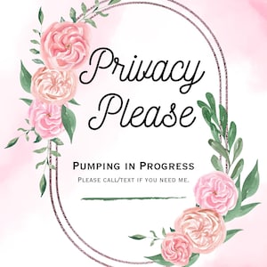 Breast Pumping Signs PDF | Pumping Sign Rose Gold Watercolor Floral | Baby Shower Gift | Privacy Please PDF | Privacy for Mom