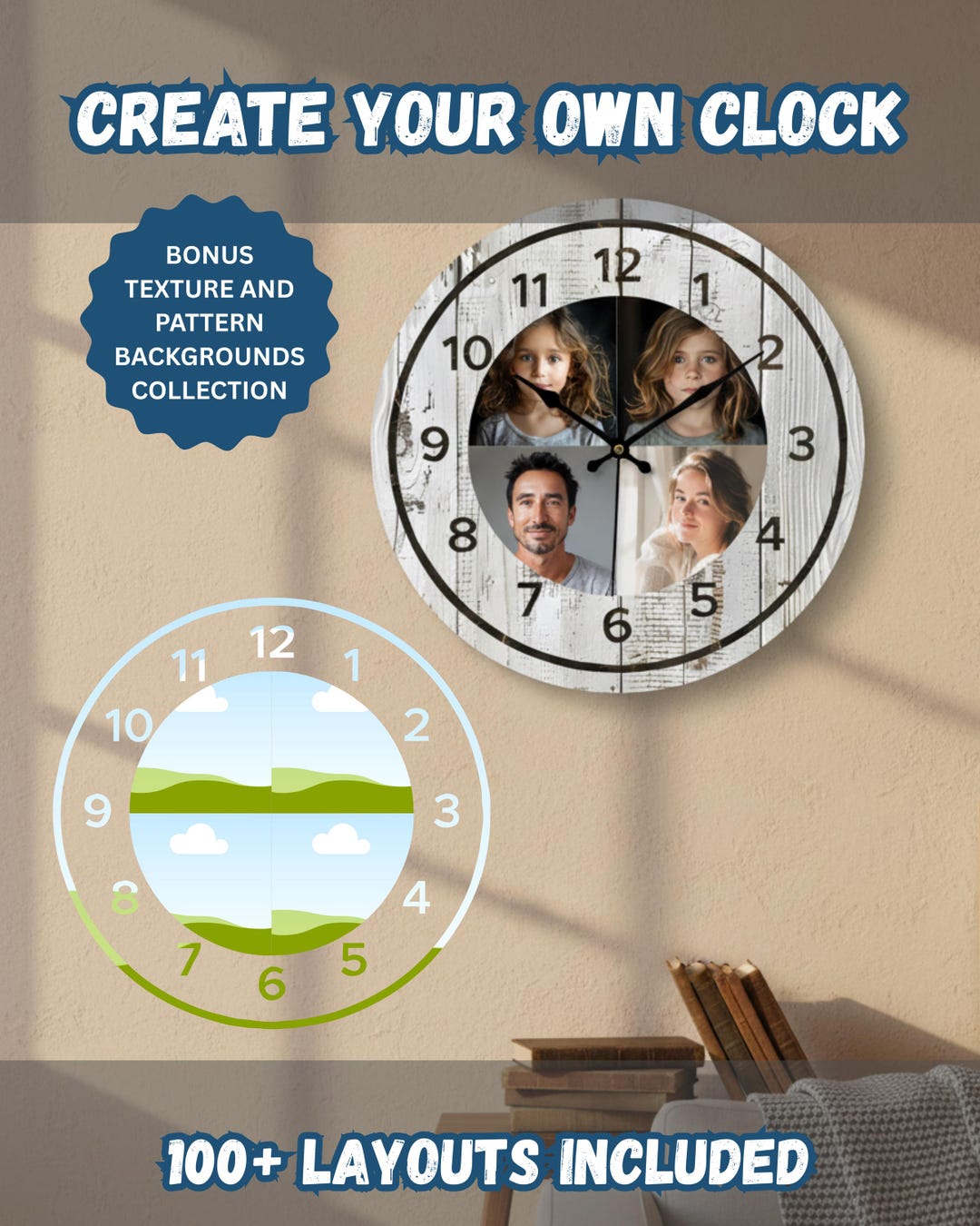 Create Your Own Photo Clock, Canva Clock Template Bundle, 100+ Layouts ...