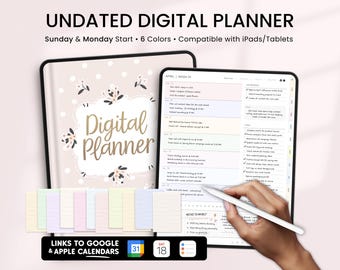 Undated Digital Planner for Goodnotes, Notability & Other Annotation Apps (iPad, Tablet Compatible)