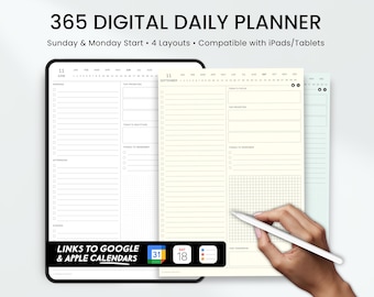 Digital Daily Planner, Goodnotes iPad Planner, Undated Digital Daily Planner, Notability Planner, Goodnotes Template with Digital Stickers