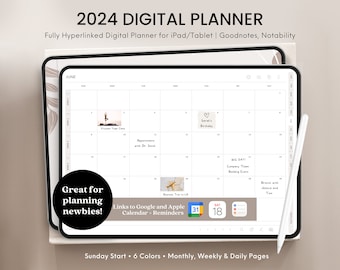 2024 Digital Planner iPad, Cuaderno Goodnotes minimalista Essentials, Planificador fechado, Plantilla Goodnotes, Planificador de notabilidad, Cuaderno diario