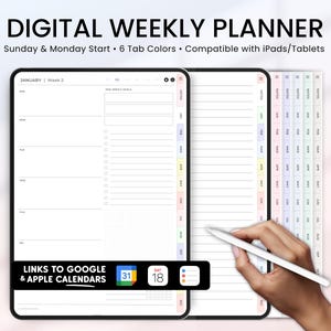 Undated Digital Weekly Planner for Goodnotes, Notability, Penly & Other Annotation Apps (iPad, Tablet)