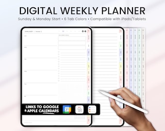 Digital Weekly Planner, iPad Digital Planner, Goodnotes Notebook, Undated Weekly Planner, Goodnotes Template, Notability Daily Planner